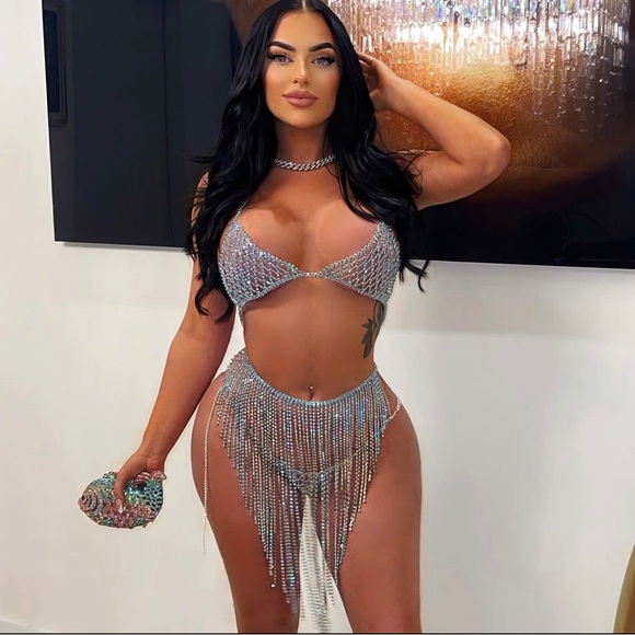 Cassie Beaded Bikini Metallic Ice Blue
